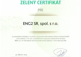 ZELENÝ CERTIFIKÁT za zabezpečenie ekologickej recyklácie a spracovania elektroodpadu v roku 2021