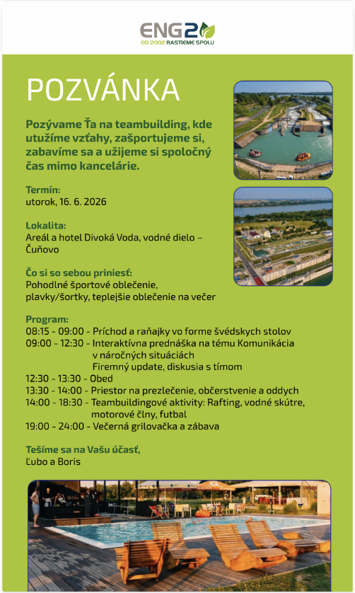 Teambuilding ENG2: Komunikácia, spolupráca a zážitky na vode